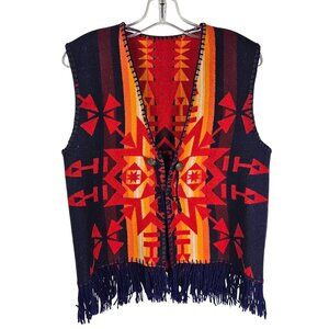 Vintage Pendleton Aztec Wool Fringe Vest M Southwestern Indian Blanket Festival